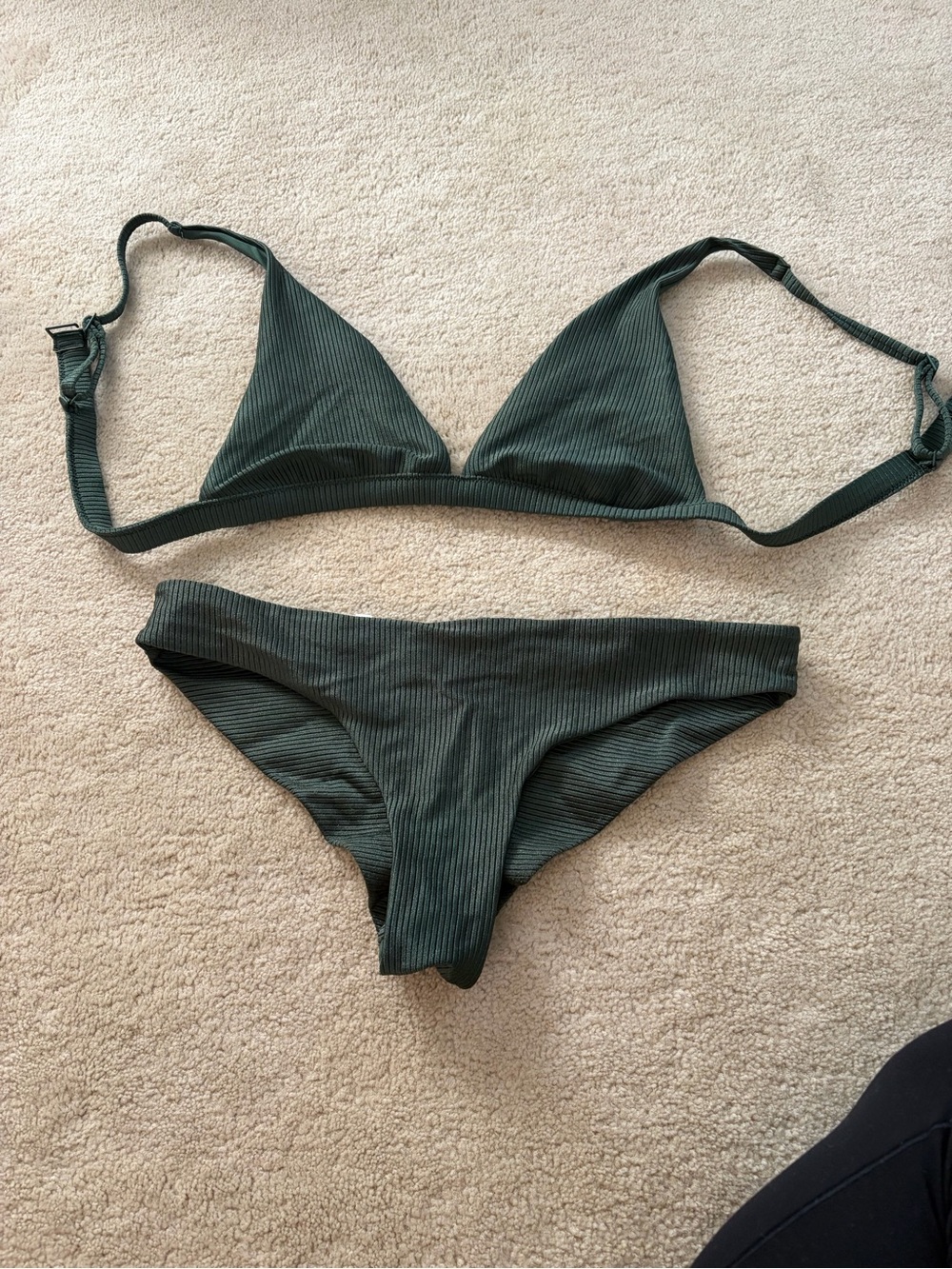 aerie Ribbed Triangle Bikini Set - Forest Green